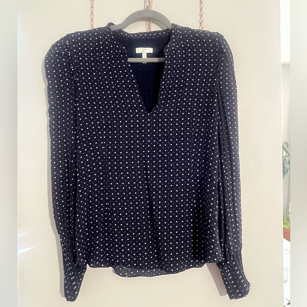 Joie Mini Star Chiffon Blouse Pleat Cuff-Shoulder Long Sleeve V-Neck NWOT